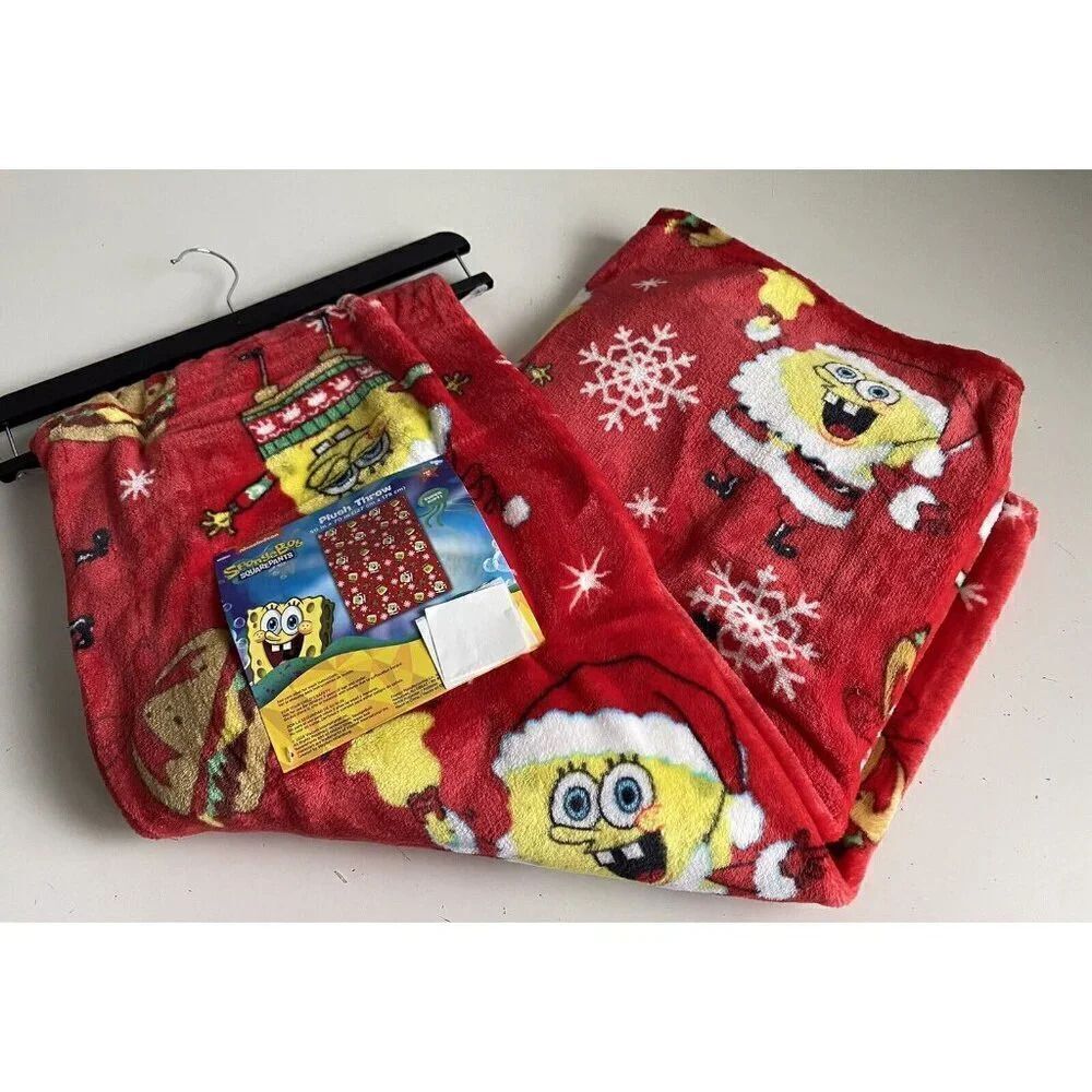 SpongeBob SquarePants In Santa Suit Christmas Blanket Throw Crabby Patty 50 X 70